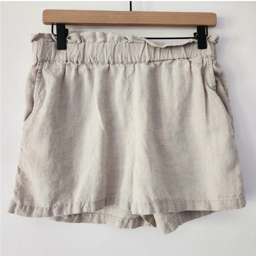 C&C California Linen Paperbag Waist Shorts Small Cream Elastic Waist - Picture 2 of 5